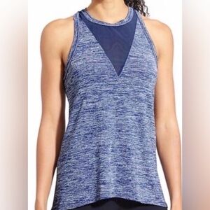 ATHLETA Utopia Spacedye Mesh  Racer back Tank in Heather blue, Sz medium EUC
